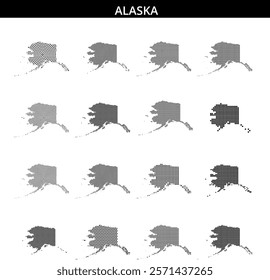 Dots create a visual representation of Alaska, emphasizing its unique geographic shape and features.