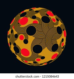 dots and curves decorated ball in gold red black shades
