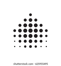 Dots Design Element. Abstract halftone shape. Arrow icon. House symbol. Vector illustration.