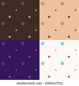 Dots in diagonal lines, seamless geometric vector pattern in four color schemes