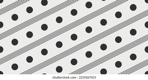 Dots and diagonal stripes alternate in the pattern. Vector print for seamless surfaces.
