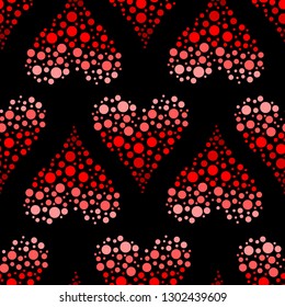 Dots of different colors forming hearts on a black color