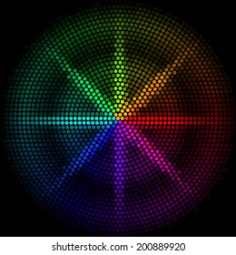 Dots digital form circle with star on the black background