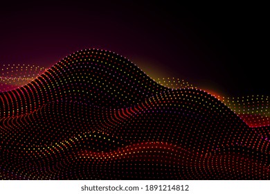 Dots digital landscape. Abstract technology sound wave, data science particles background. Lights grid surface recent vector illustration