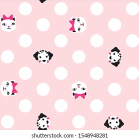 Dots with dogs & cats puppy pattern on pink background