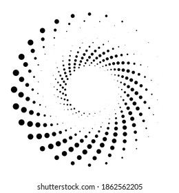 Puntos, espiral circular punteada. Girar, girar los círculos. Diseño endurecido y puntillista. Especkles, flecks ilustración vectorial