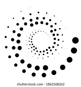 Puntos, espiral circular punteada. Girar, girar los círculos. Diseño endurecido y puntillista. Especkles, flecks ilustración vectorial