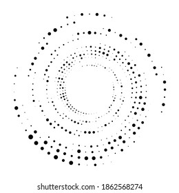 Dots, dotted circular spiral. Swirl, twirl of circles. Stippling, pointillist design. Speckles, flecks vector illustration