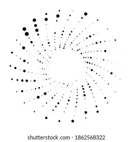 Dots, dotted circular spiral. Swirl, twirl of circles. Stippling, pointillist design. Speckles, flecks vector illustration