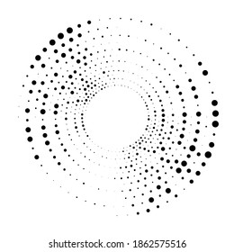 Dots, dotted circular spiral. Swirl, twirl of circles. Stippling, pointillist design. Speckles, flecks vector illustration