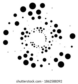 Dots, dotted circular spiral. Swirl, twirl of circles. Stippling, pointillist design. Speckles, flecks vector illustration