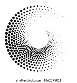 Dots, dotted circular spiral. Swirl, twirl of circles. Stippling, pointillist design. Speckles, flecks vector illustration