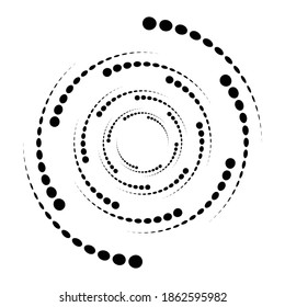 Puntos, espiral circular punteada. Girar, girar los círculos. Diseño endurecido y puntillista. Especkles, flecks ilustración vectorial