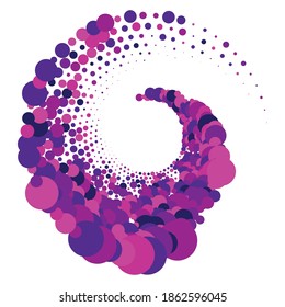 Dots, dotted circular spiral. Swirl, twirl of circles. Stippling, pointillist design. Speckles, flecks vector illustration