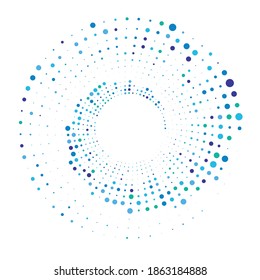 Dots, dotted circular spiral. Swirl, twirl of circles. Stippling, pointillist design. Speckles, flecks vector illustration