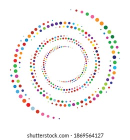 Dots, dotted circular spiral. Swirl, twirl of circles. Stippling, pointillist design. Speckles, flecks vector illustration