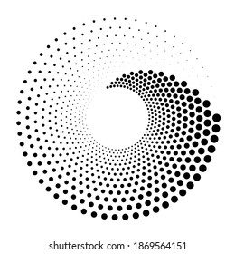 Dots, dotted circular spiral. Swirl, twirl of circles. Stippling, pointillist design. Speckles, flecks vector illustration