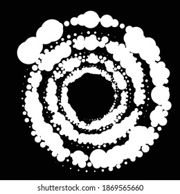 Punkte, punktförmige Spirale. Wirl, wirl der Kreise. Stippling, pointillistisches Design. Falten, Flecken, Vektorgrafik