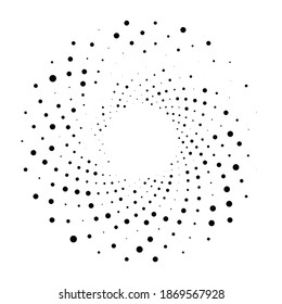 Dots, dotted circular spiral. Swirl, twirl of circles. Stippling, pointillist design. Speckles, flecks vector illustration