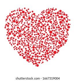 Dots, dotted, speckled heart element. Heart made of circles. Clip-art for love, affection, marriage heart-health concepts