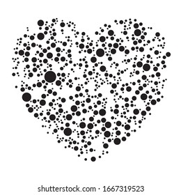 Puntos, punteados, troquelado elemento cardíaco. Corazón hecho de círculos. Imágenes prediseñadas para el amor, el afecto, el matrimonio y los conceptos de salud cardíaca
