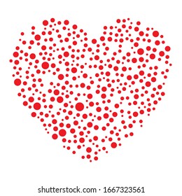 Dots, dotted, speckled heart element. Heart made of circles. Clip-art for love, affection, marriage heart-health concepts