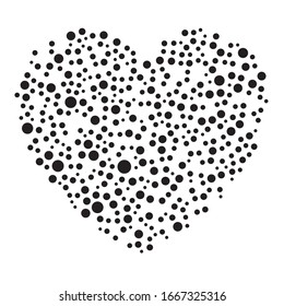 Dots, dotted, speckled heart element. Heart made of circles. Clip-art for love, affection, marriage heart-health concepts