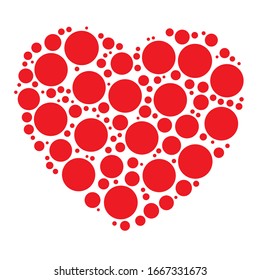 Dots, dotted, speckled heart element. Heart made of circles. Clip-art for love, affection, marriage heart-health concepts