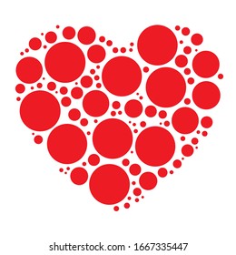 Dots, dotted, speckled heart element. Heart made of circles. Clip-art for love, affection, marriage heart-health concepts