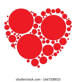 Dots, dotted, speckled heart element. Heart made of circles. Clip-art for love, affection, marriage heart-health concepts