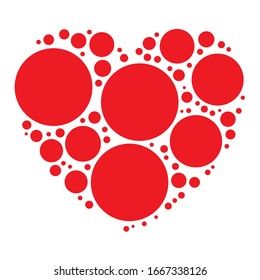 Dots, dotted, speckled heart element. Heart made of circles. Clip-art for love, affection, marriage heart-health concepts