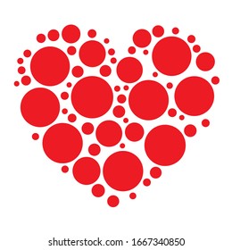 Dots, dotted, speckled heart element. Heart made of circles. Clip-art for love, affection, marriage heart-health concepts