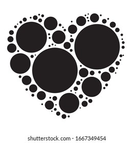 Dots, dotted, speckled heart element. Heart made of circles. Clip-art for love, affection, marriage heart-health concepts
