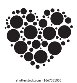 Dots, dotted, speckled heart element. Heart made of circles. Clip-art for love, affection, marriage heart-health concepts