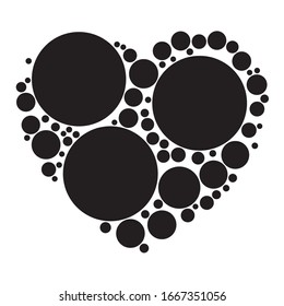 Dots, dotted, speckled heart element. Heart made of circles. Clip-art for love, affection, marriage heart-health concepts