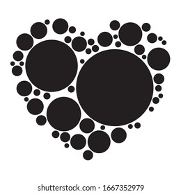 Dots, dotted, speckled heart element. Heart made of circles. Clip-art for love, affection, marriage heart-health concepts