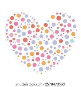 Dots, dotted, speckled heart element. Heart made of circles. Clip art for Valentines day, love, affection, marriage and heart health concepts