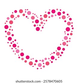 Dots, dotted, speckled heart frame. Heart border made of circles. Clip art for Valentines day, love, affection, marriage and heart health concepts