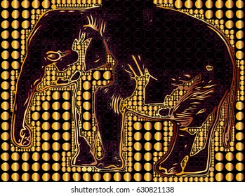Dots with elephant silhouette Vector print