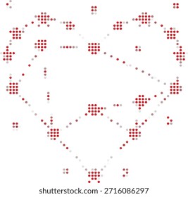 dots forming a heart shape with red and gray colors on white background
