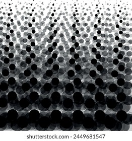 The dots gradually increase in size towards the bottom of the image. In the total mass, objects form a texture.