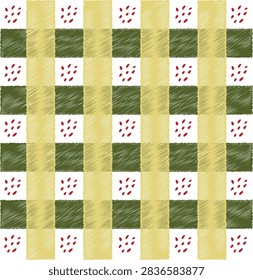 Dots with green and yellow chekered line chalk textured pattern for background minimalism