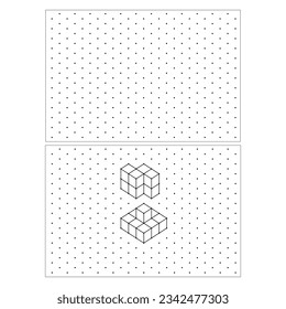 Dots grid background. Square graph. isometric cube line drawing. Architect project texture. School math sheet. the world of geometry