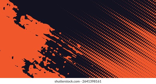 Dots halftone black and orange color pattern gradient grunge texture background. Dots pop art sport style vector illustration	