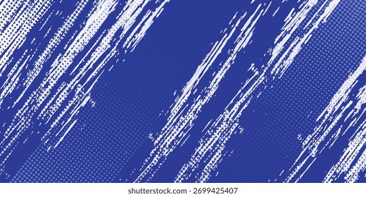 Fondo de textura grunge degradado de patrón de color azul y azul oscuro. Ilustración vectorial de estilo deportivo de arte pop de puntos. Vector grunge medio tono abstracto. Fondo de textura de puntos.
