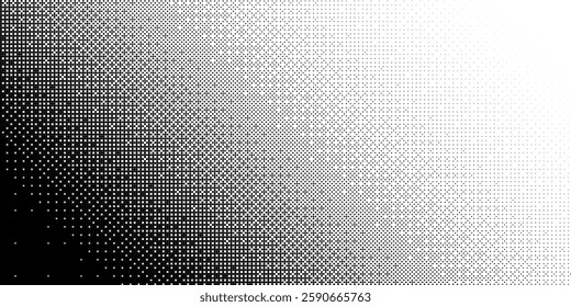Dots halftone gradient with 8 bit dotwork pattern background. Vector abstract  halftone retro pattern background with monochrome gradation texture