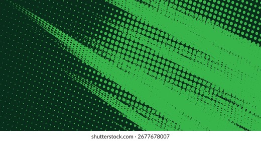 Punkte Halbton mit Farbverlauf-Grunge-Textur dunkelgrüner Hintergrund. Dots Pop Art Sport Stil Vektorgrafik.
