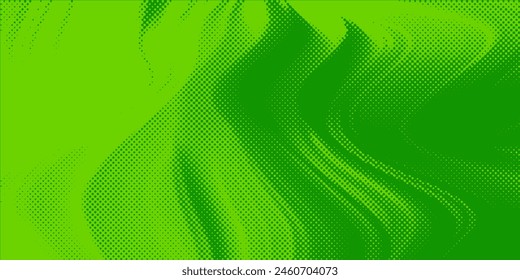 Textura de degradado de patrón de color verde de semitono de puntos con fondo digital de tecnología. Cómics de pop art con Diseño gráfico de la naturaleza.