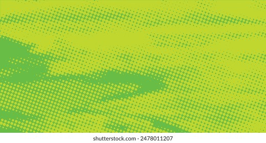 Textura de degradado de patrón de color verde de semitono de puntos con fondo digital de tecnología. Cómics de pop art con Diseño gráfico de la naturaleza.