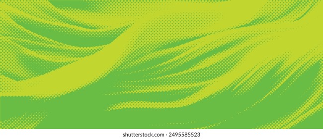 Textura de degradado de patrón de color verde de semitono de puntos con fondo digital de tecnología. Cómics de pop art con Diseño gráfico de la naturaleza.	